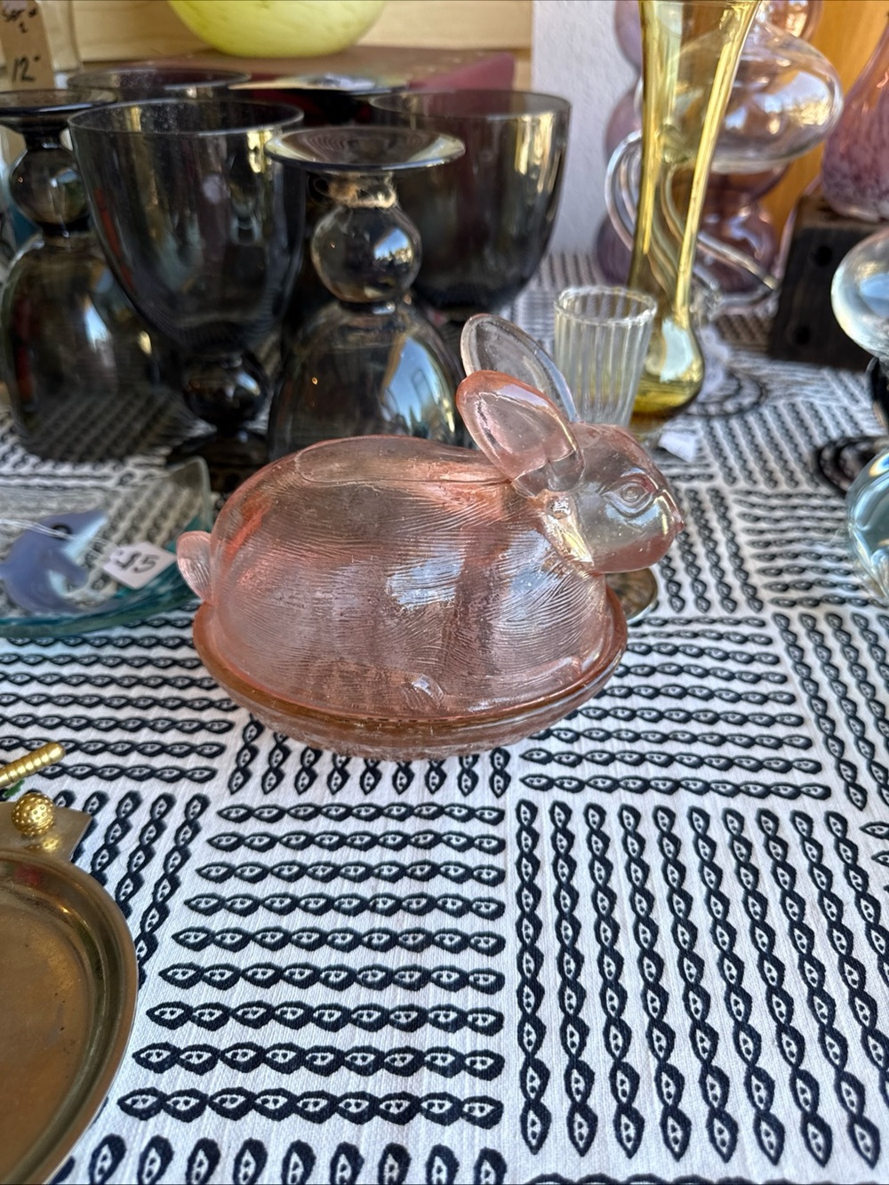 Pink Glass Bunny Covered Dish - Decorative Home Dining Accent